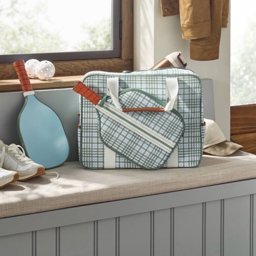 Hearth & Hand Green and White Plaid Pickleball Tote
